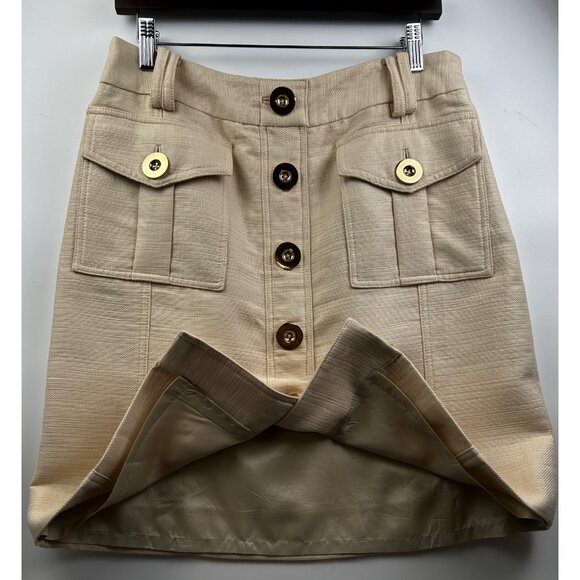 ETCETERA Beige Textured Modern Safari Utility Mini Skirt Cotton Linen Blend Sz 8 - Picture 5 of 11